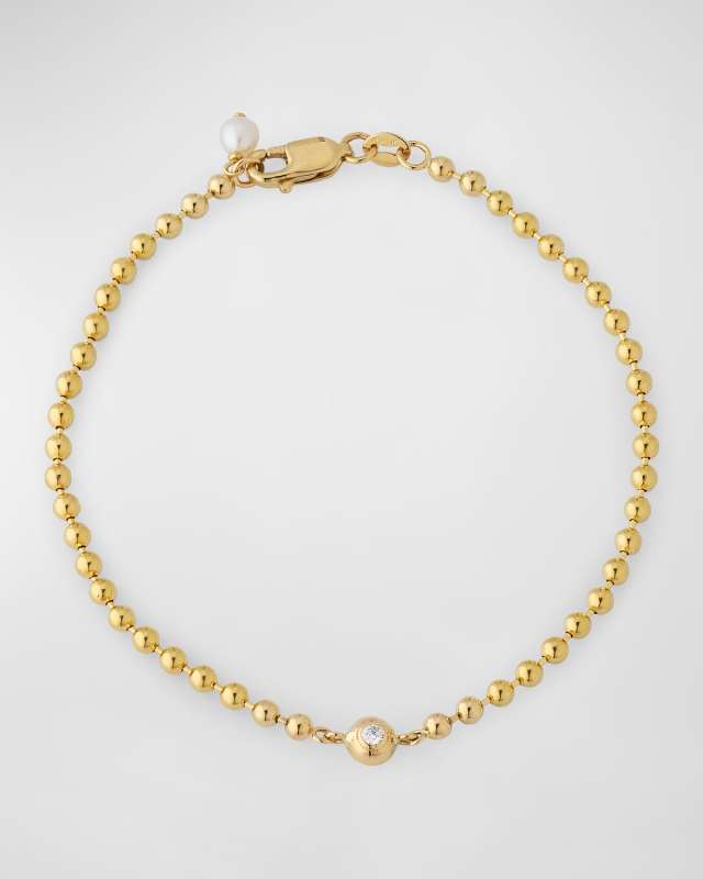 14K Yellow Gold Bead Diamond Dome Bracelet